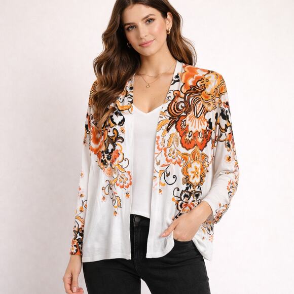 Chico’s Sweaters - Chico's Summer Romance women’s long-sleeve cardigan sweater floral Size XL